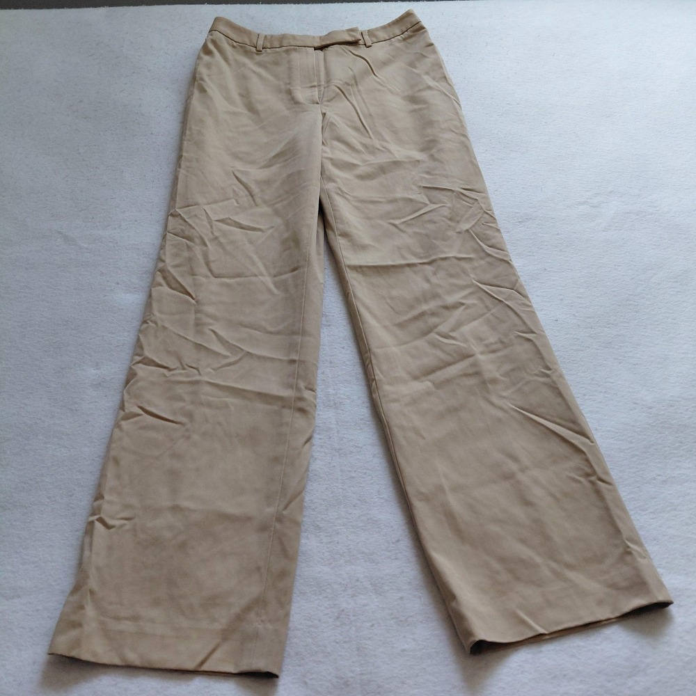 Brooks Brothers Dress Pants Womens Size 8 Beige Wool Wide Leg Trousers Preppy